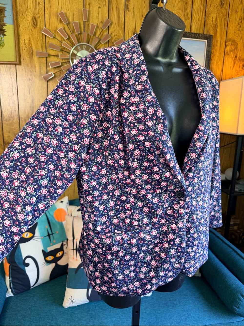 LC Lauren Conrad Navy Floral Single-Button Blazer with Pink Accents - Picture 3 of 9